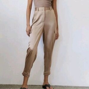 Aritzia Babaton Refined Satin Cargo Pants Womens Size 4 Beige Kasha Taupe READ
